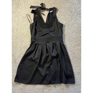 Ann Taylor LOFT Petites Black Halter Dress Size 8P Back Zip Pleated